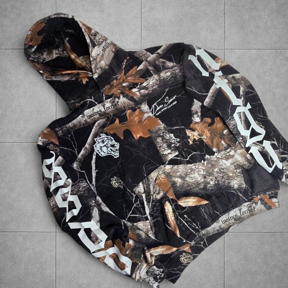 Darc Sport Respect the Wolves Pierce Hoodie in Darc Woodland Camo - Picture 2 of 5